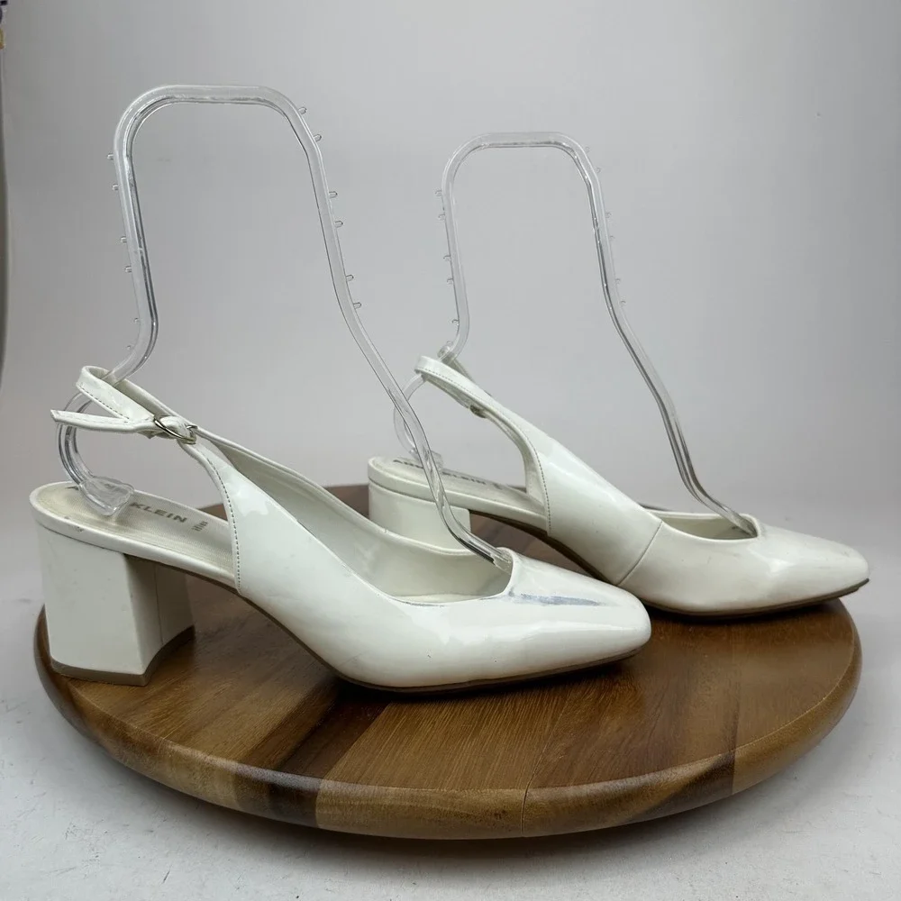 Womens Anne Klein Lizette‎ White Patent Leather Slingback Pumps Size 11 M GUC